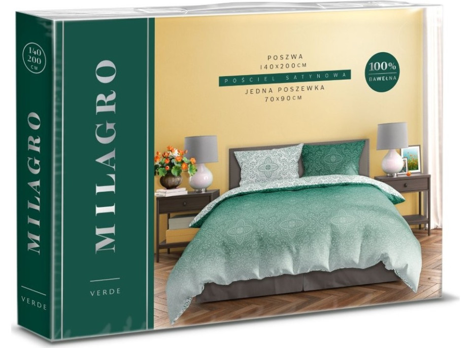 Saténové povlečení MILAGRO VERDE Ombre orient - bílé/zelené - 160x200 cm