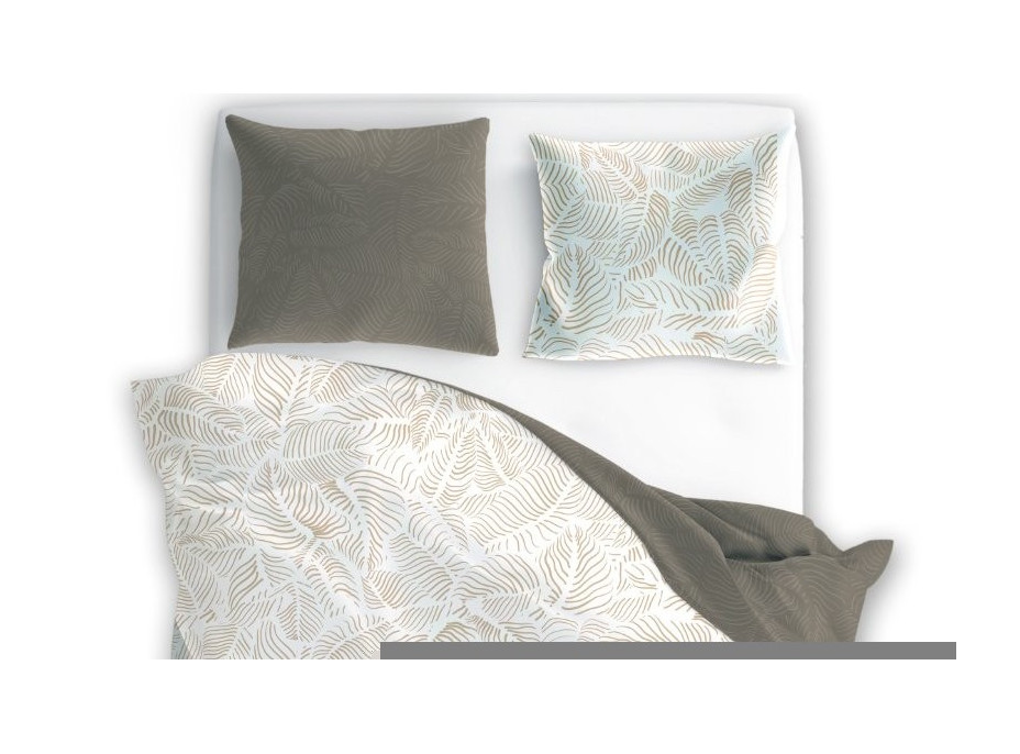 Saténové povlečení MILAGRO VERDE Béžové listy - bílé/hnědé - 160x200 cm