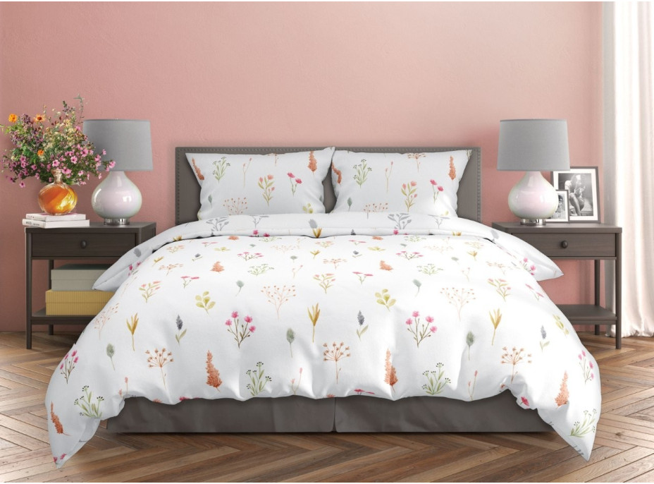 Saténové povlečení MILAGRO VERDE Byliny - bílé/šedé - 220x200 cm