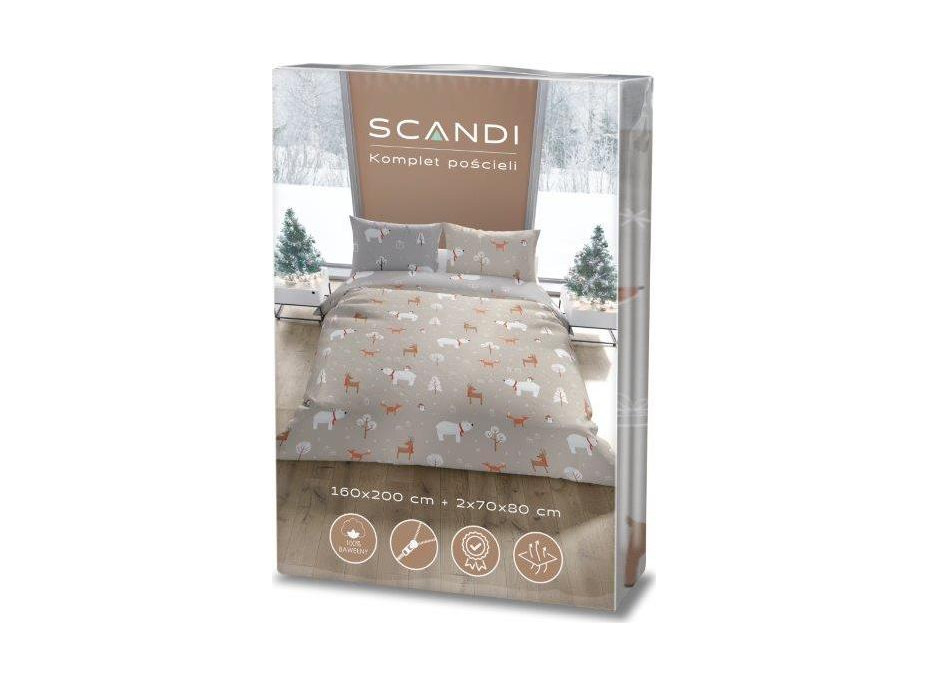 Bavlněné povlečení SCANDIC Zvířátka v lese - béžové/šedé - 160x200 cm