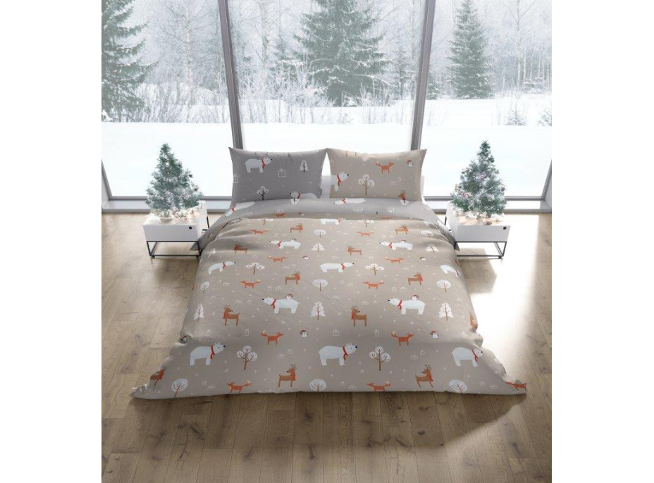 Bavlněné povlečení SCANDIC Zvířátka v lese - béžové/šedé - 160x200 cm