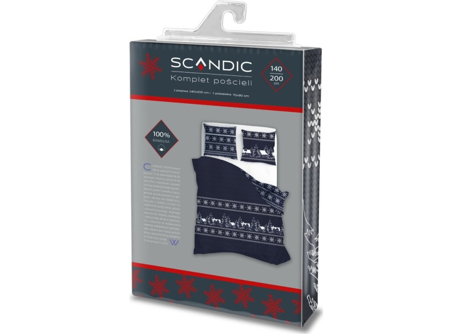 Bavlněné povlečení SCANDIC Zimní vesnice - tmavě modré - 140x200 cm