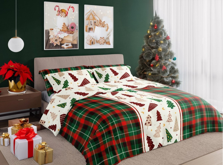 Bavlněné povlečení SCANDIC Stromečky - zelené/červené/bílé - 140x200 cm