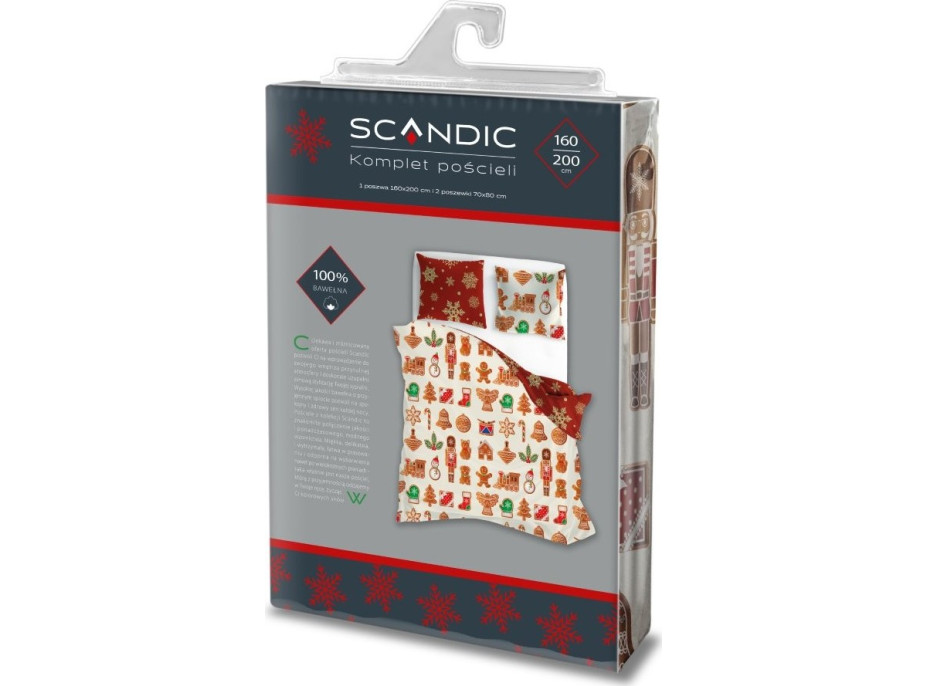 Bavlněné povlečení SCANDIC Perníčky - béžové/červené - 160x200 cm