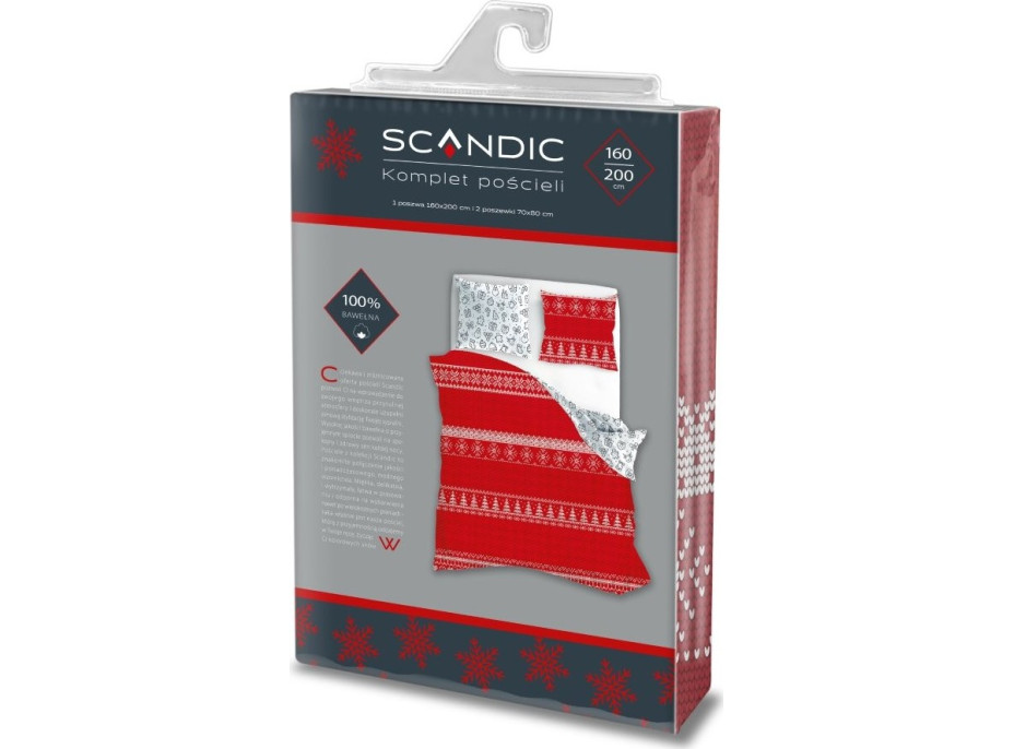 Bavlněné povlečení SCANDIC Vánoční motivy - červené/bílé - 160x200 cm