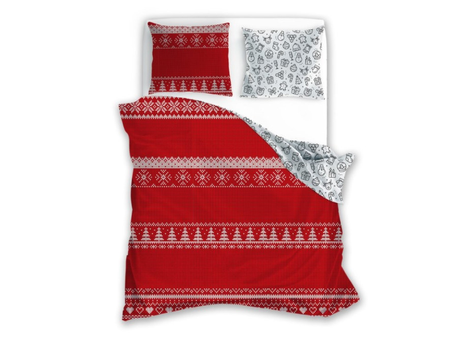 Bavlněné povlečení SCANDIC Vánoční motivy - červené/bílé - 220x200 cm