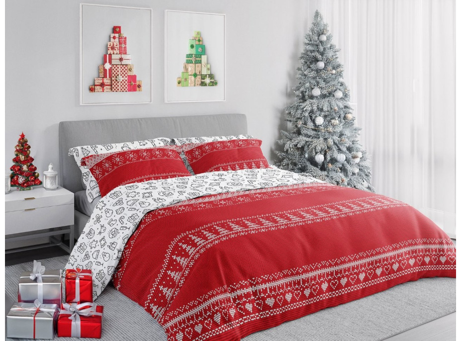 Bavlněné povlečení SCANDIC Vánoční motivy - červené/bílé - 220x200 cm