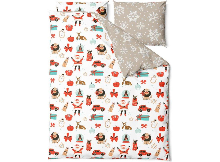 Ložní povlečení z mikrovlákna HOLLY JOLLY Vánoční motivy - bílé/béžové - 220x200 cm