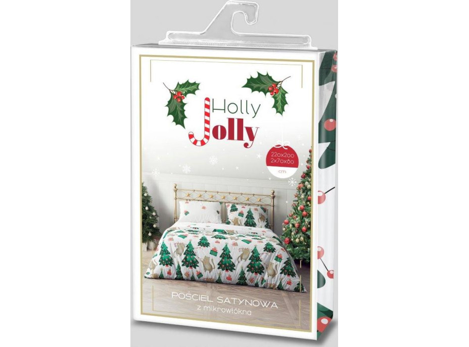Ložní povlečení z mikrovlákna HOLLY JOLLY Kočky a stromečky - bílé - 220x200 cm