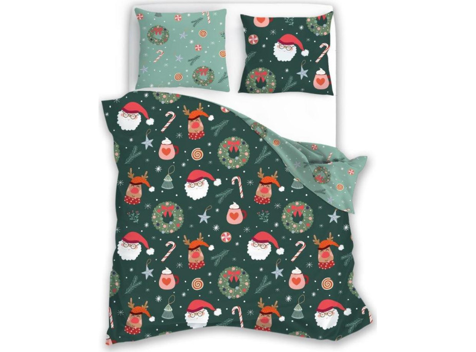 Ložní povlečení z mikrovlákna HOLLY JOLLY Vánoce - zelené - 220x200 cm