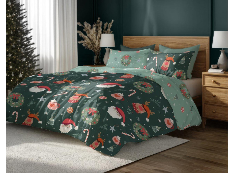 Ložní povlečení z mikrovlákna HOLLY JOLLY Vánoce - zelené - 220x200 cm
