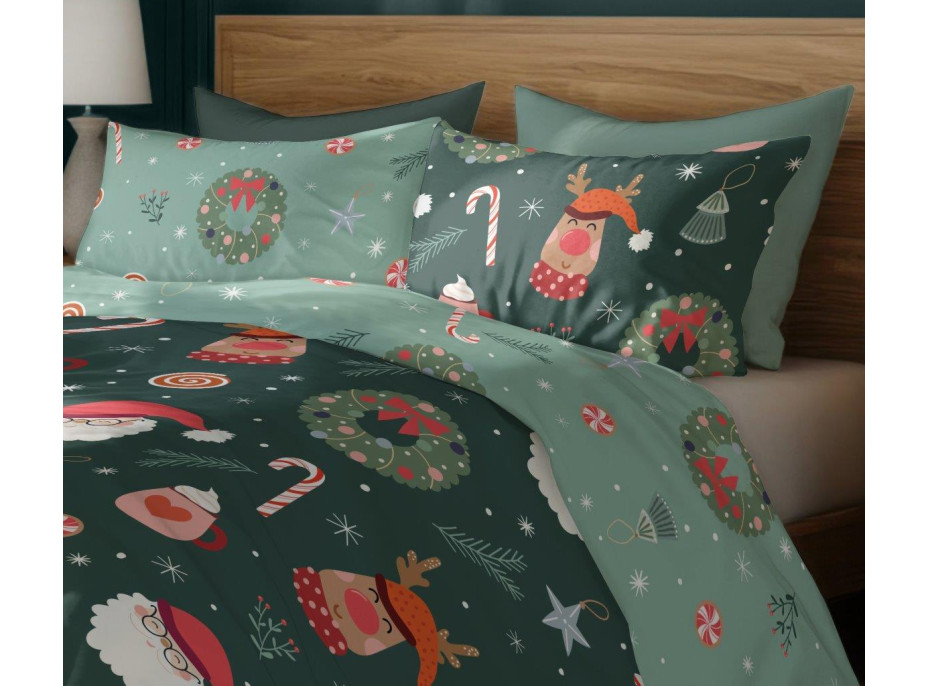 Ložní povlečení z mikrovlákna HOLLY JOLLY Vánoce - zelené - 220x200 cm