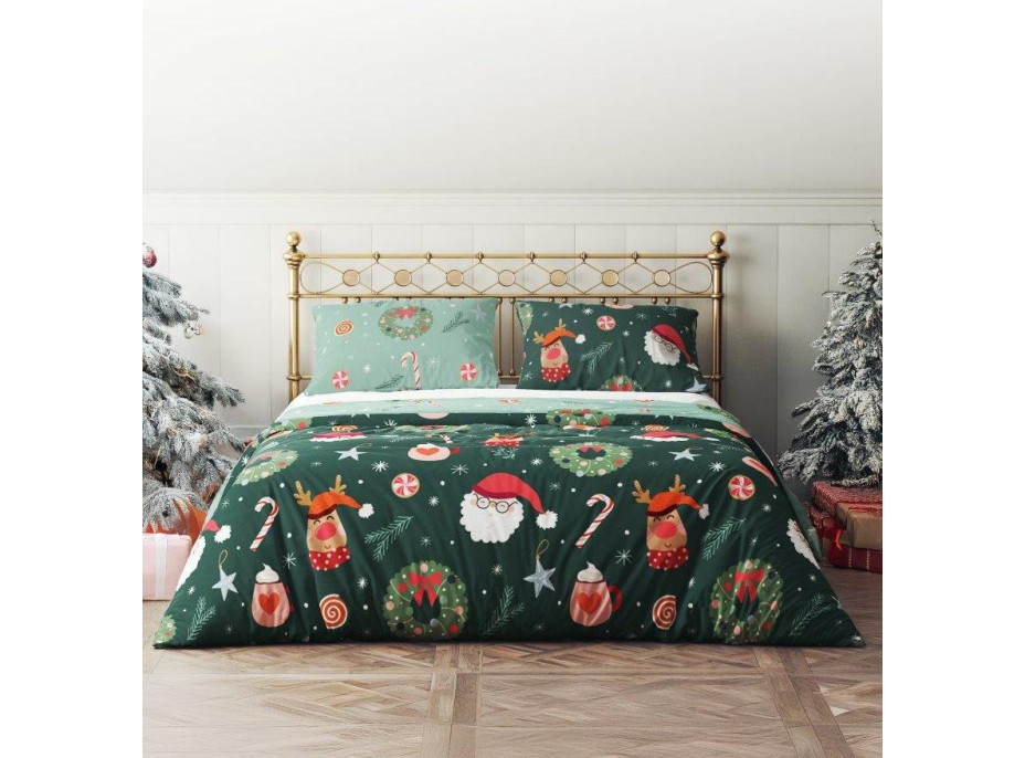 Ložní povlečení z mikrovlákna HOLLY JOLLY Vánoce - zelené - 220x200 cm