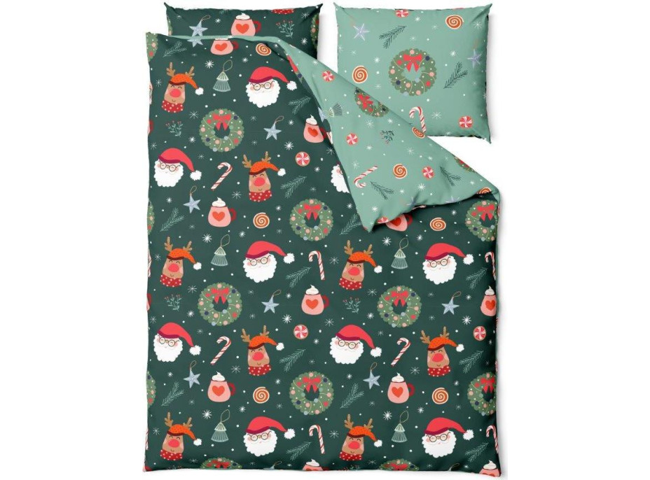 Ložní povlečení z mikrovlákna HOLLY JOLLY Vánoce - zelené - 220x200 cm