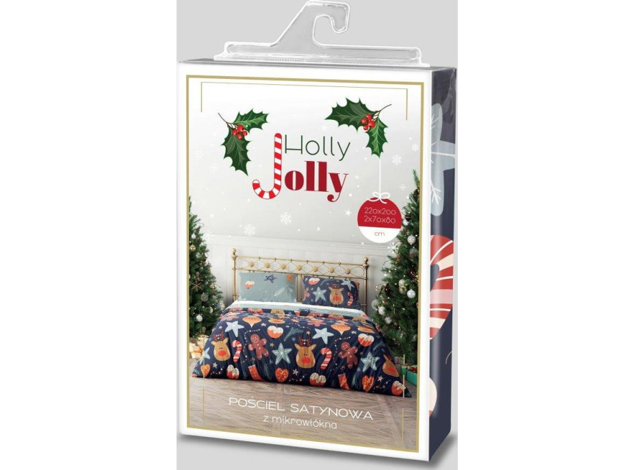 Ložní povlečení z mikrovlákna HOLLY JOLLY Vánoční motiv - tmavě modré/šedé - 220x200 cm