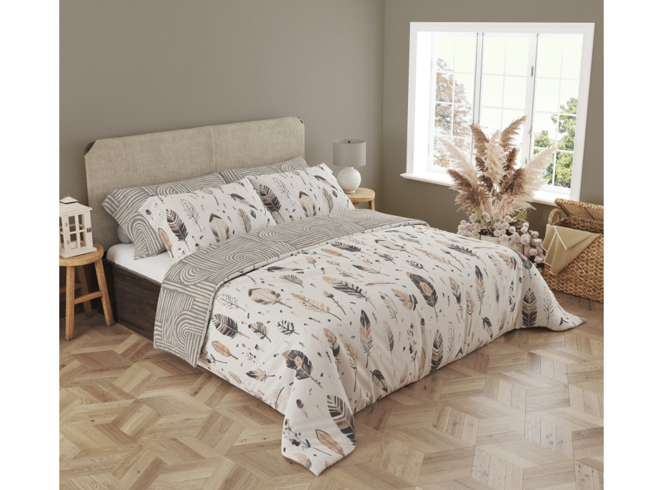 Ložní povlečení BOHO Peříčka - 140x200 cm - bavlněný satén