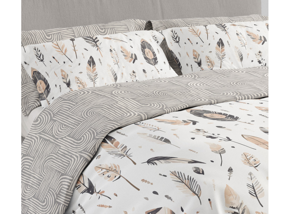 Ložní povlečení BOHO Peříčka - 140x200 cm - bavlněný satén