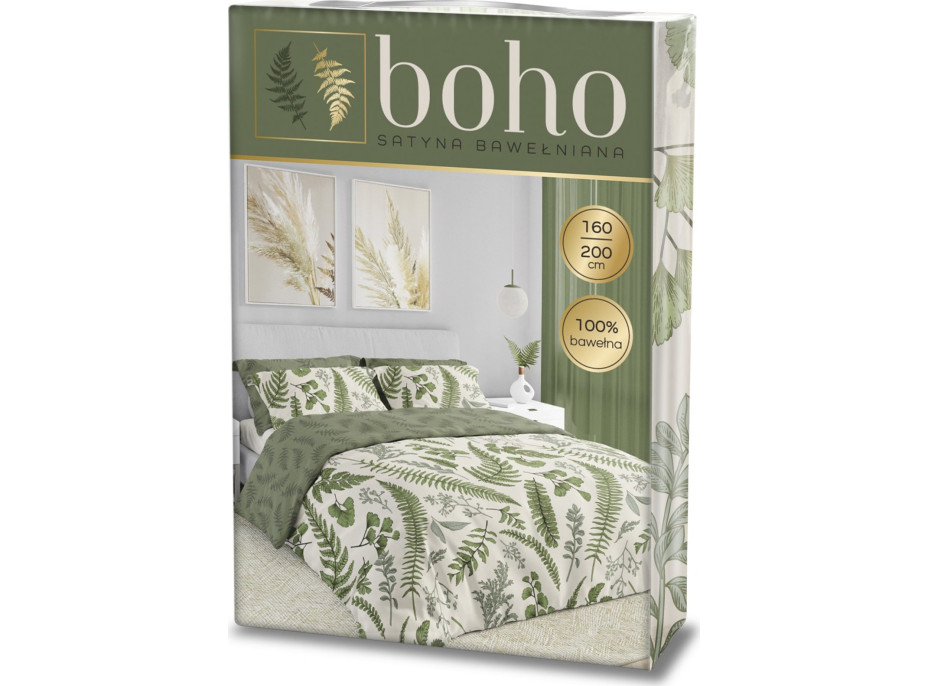 Ložní povlečení BOHO Kapradiny - 160x200 cm - bavlněný satén