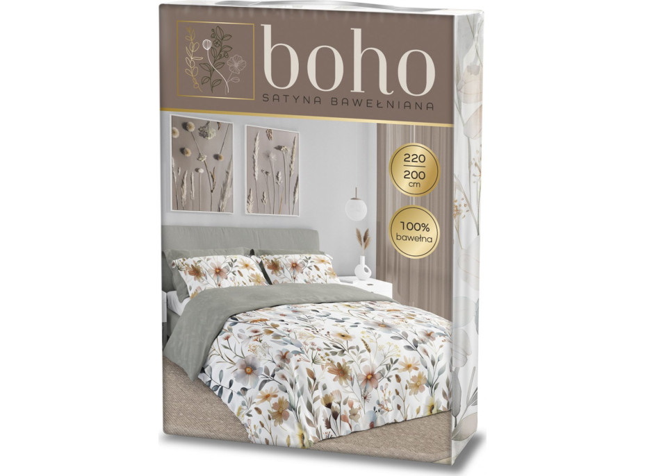 Ložní povlečení BOHO Květiny - 220x200 cm - bavlněný satén