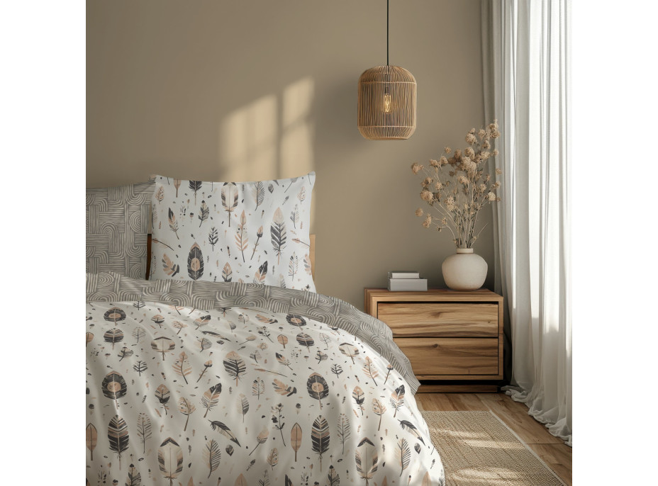 Ložní povlečení BOHO Peříčka - 220x200 cm - bavlněný satén