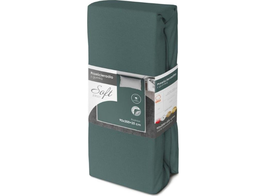 Jersey prostěradlo SOFT 200x90 cm + 25cm - tmavě zelené