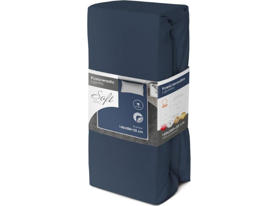 Jersey prostěradlo SOFT 160x200 cm + 25cm - tmavě modré