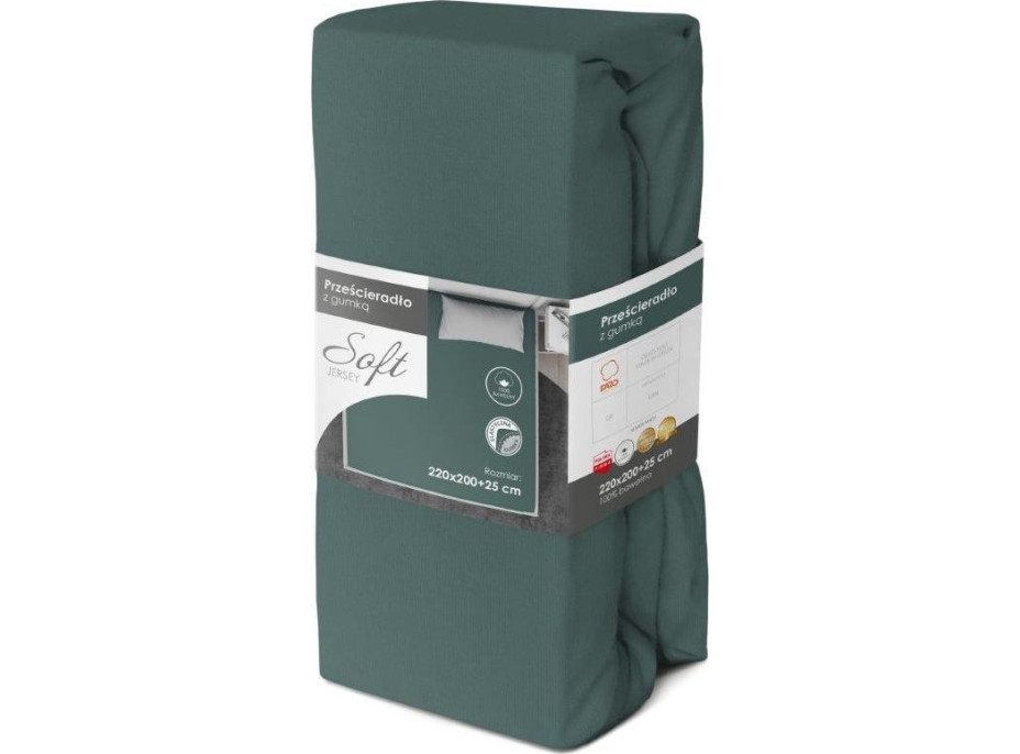 Jersey prostěradlo SOFT 220x200 cm + 25cm - tmavě zelené