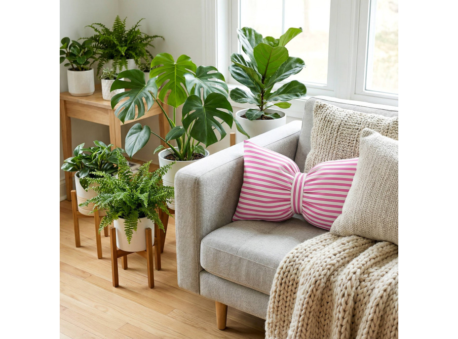 Dekorační polštář GLAM 30x50 cm - bílé/růžové pruhy