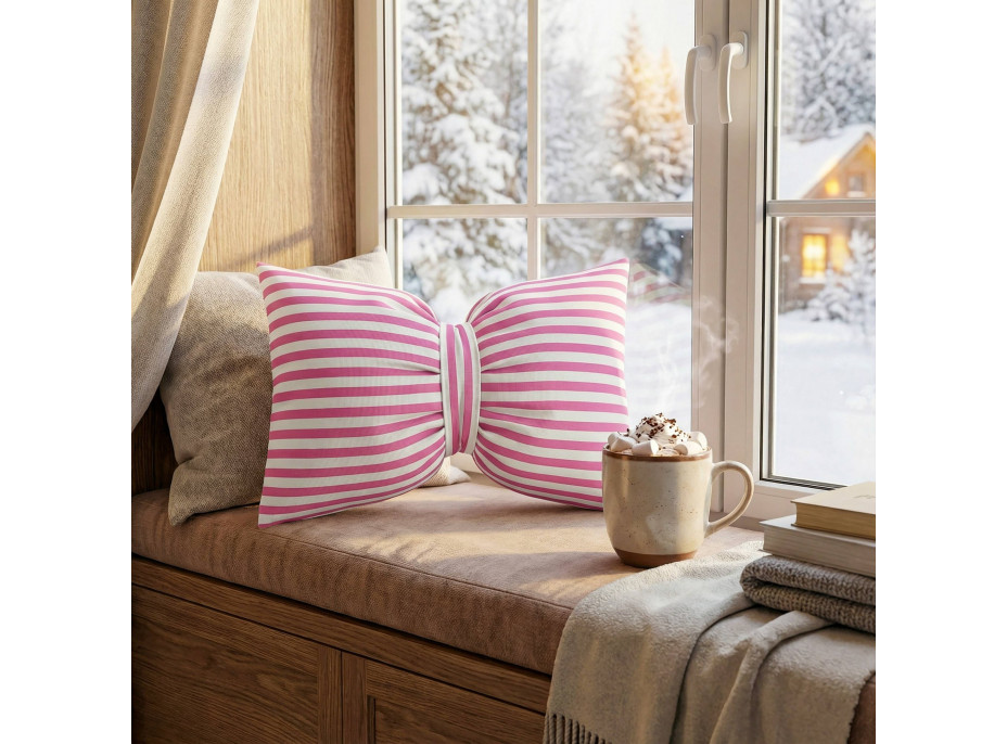 Dekorační polštář GLAM 30x50 cm - bílé/růžové pruhy