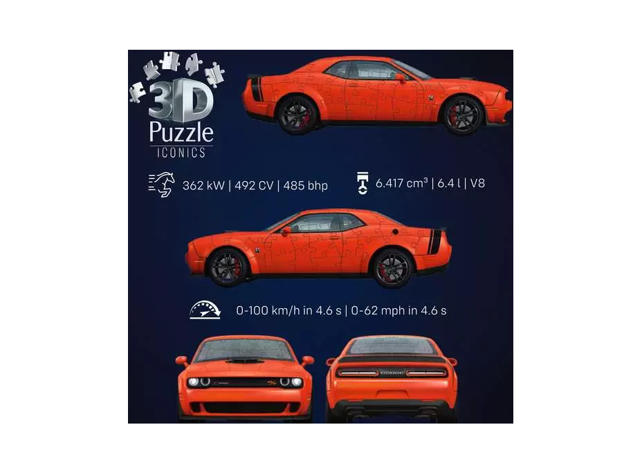 RAVENSBURGER 3D puzzle Iconics: Dodge Challenger R,T Scat Pack Widebody 108 dílků