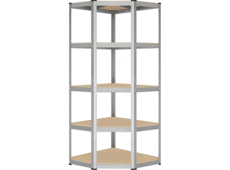 Rohový policový regál - 5 polic - 180x70x40 cm - stříbrný