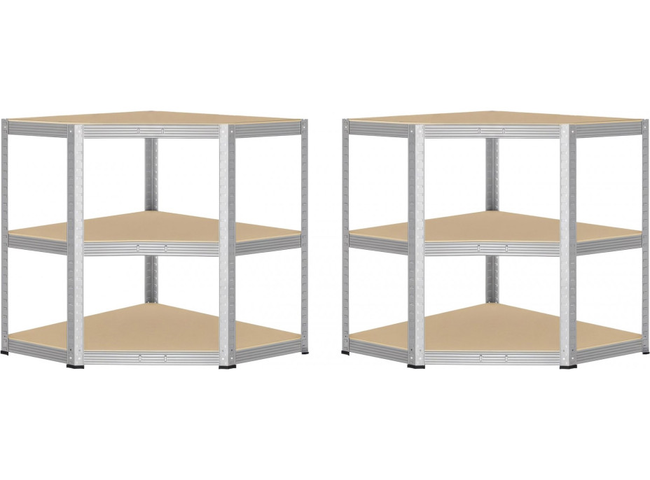 Rohový policový regál - 5 polic - 180x70x40 cm - stříbrný