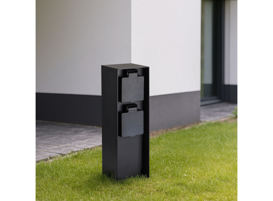 Solight zahradní sloupek IP44, hliník, 2 zásuvky, černý