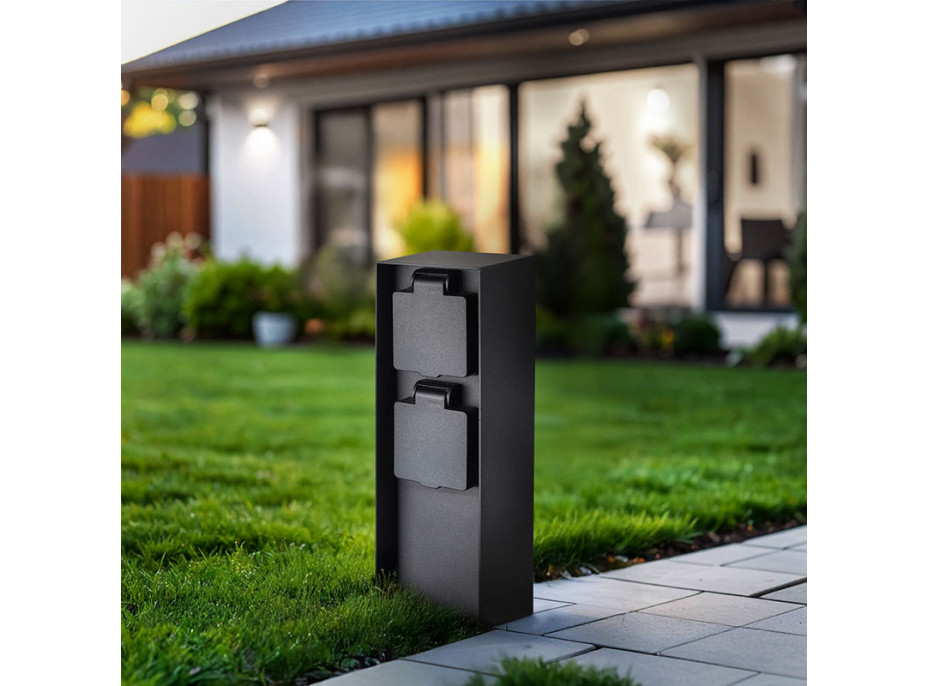 Solight zahradní sloupek IP44, hliník, 2 zásuvky, černý