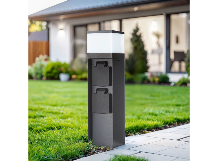 Solight zahradní sloupek IP44 s LED osvětlením, hliník, 2 zásuvky, černý