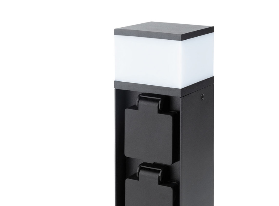 Solight zahradní sloupek IP44 s LED osvětlením, hliník, 2 zásuvky, černý