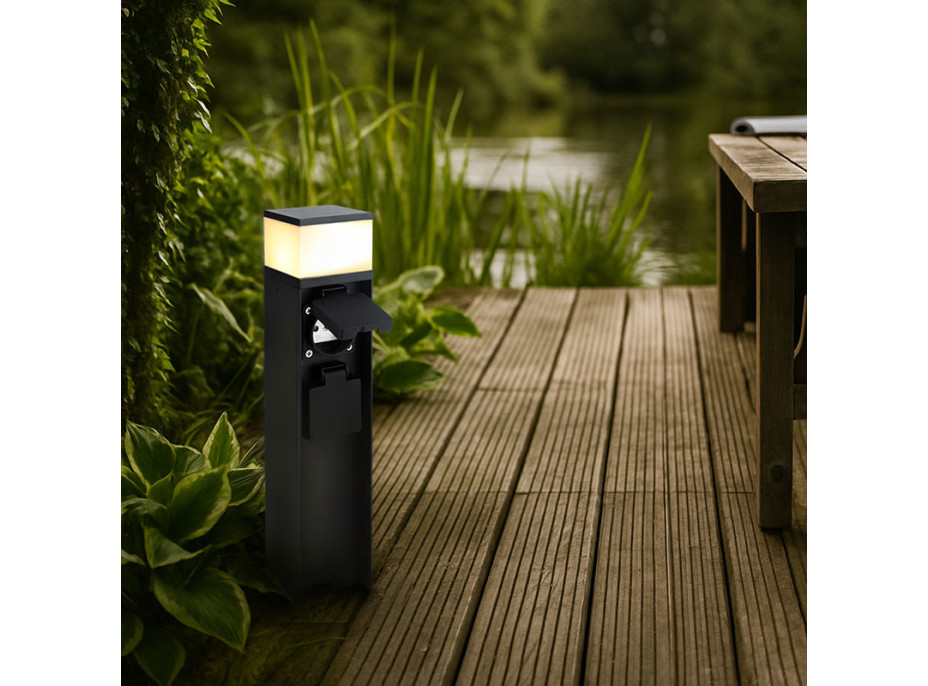 Solight zahradní sloupek IP44 s LED osvětlením, hliník, 2 zásuvky, černý