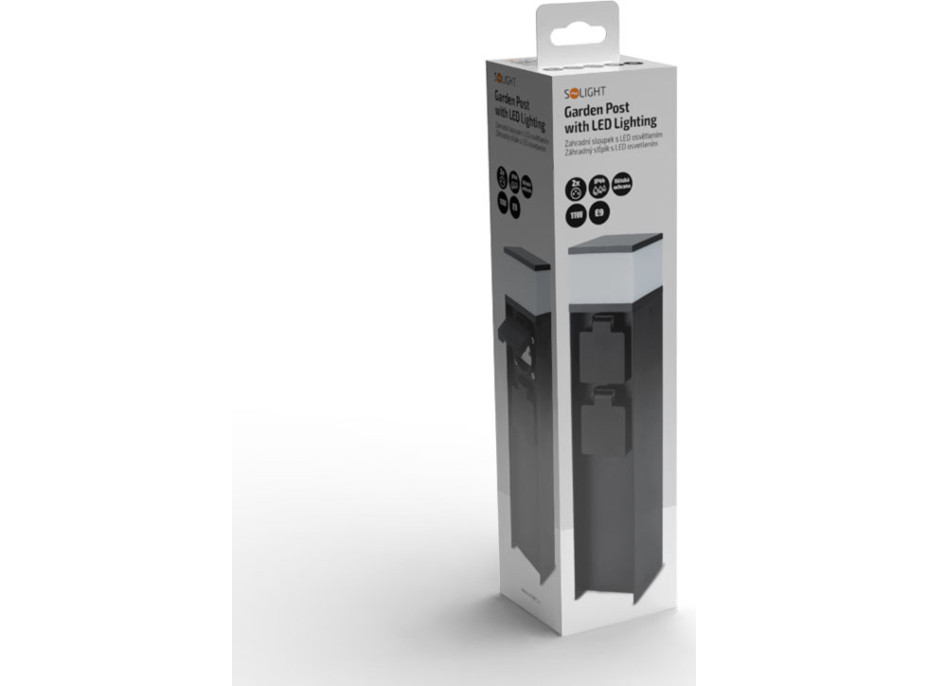 Solight zahradní sloupek IP44 s LED osvětlením, hliník, 2 zásuvky, černý