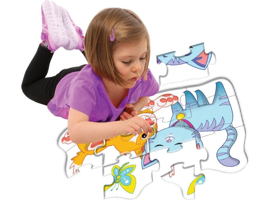 DOHÁNY Podlahové obrysové puzzle Pejsek a kočička 12 dílků