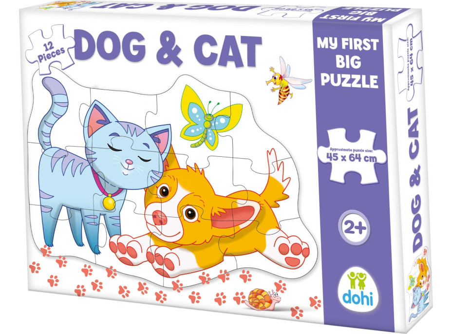 DOHÁNY Podlahové obrysové puzzle Pejsek a kočička 12 dílků