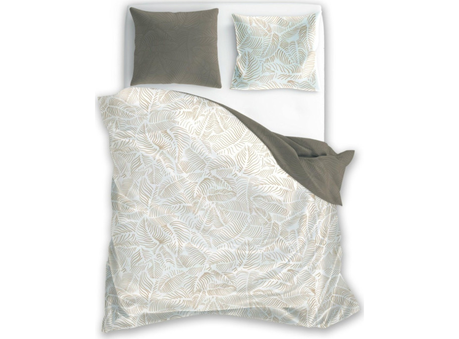 Saténové povlečení MILAGRO VERDE Béžové listy - bílé/hnědé - 160x200 cm