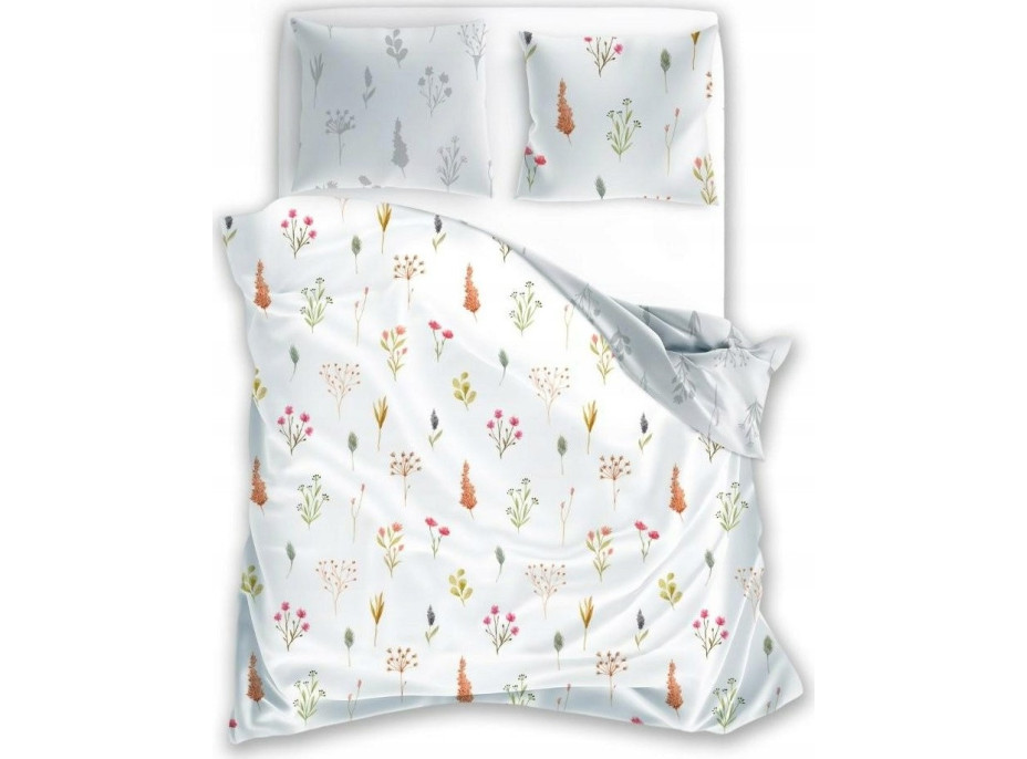 Saténové povlečení MILAGRO VERDE Byliny - bílé/šedé - 220x200 cm