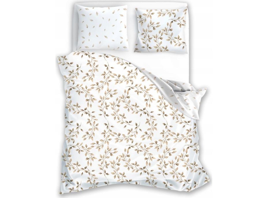 Saténové povlečení MILAGRO VERDE Jemné lístky - bílé - 220x200 cm