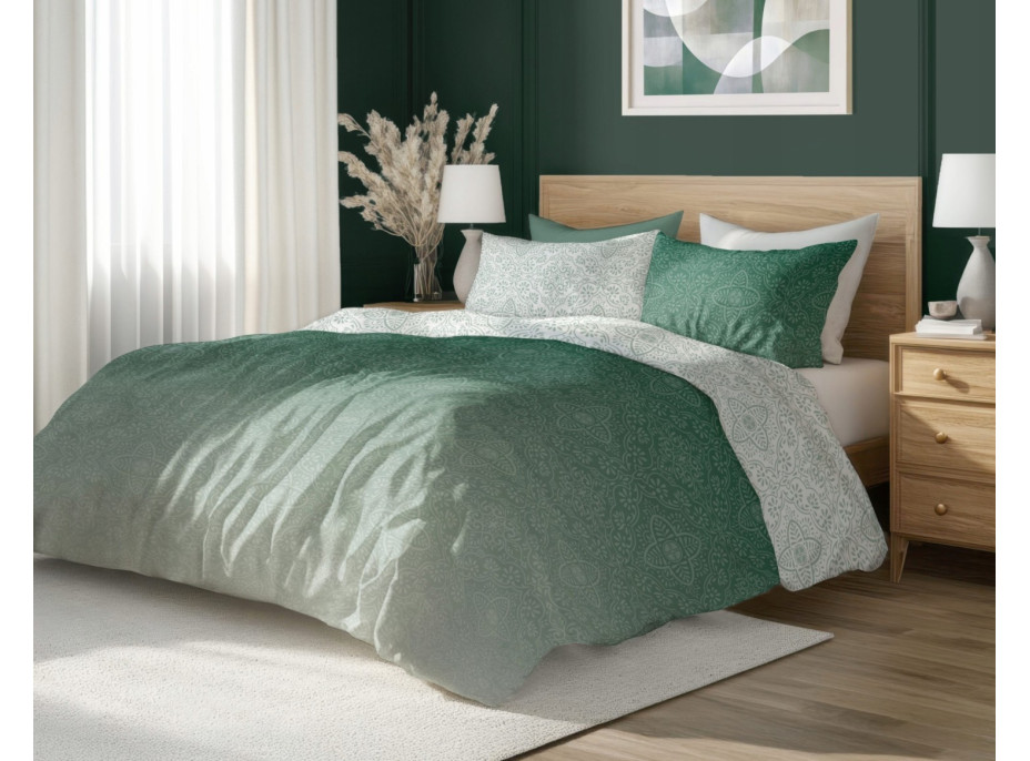 Saténové povlečení MILAGRO VERDE Ombre orient - bílé/zelené - 160x200 cm