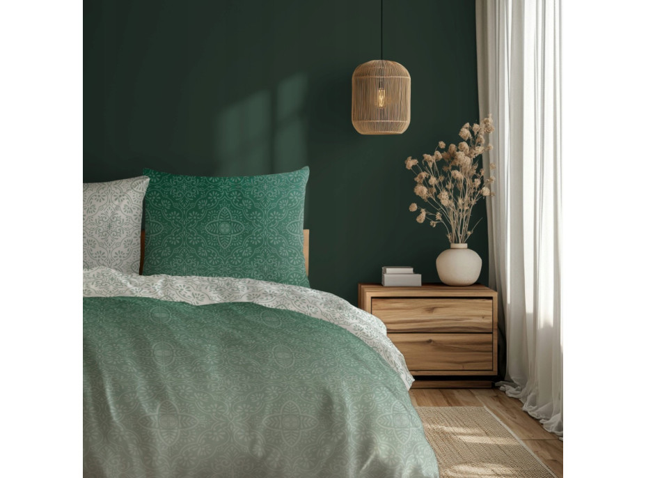 Saténové povlečení MILAGRO VERDE Ombre orient - bílé/zelené - 220x200 cm