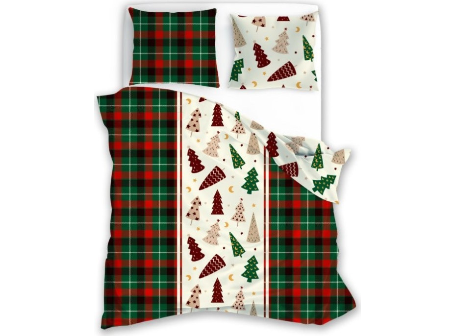 Bavlněné povlečení SCANDIC Stromečky - zelené/červené/bílé - 220x200 cm