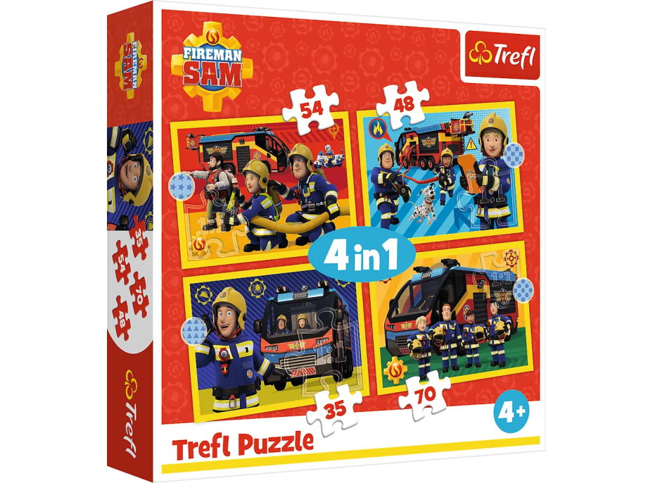 TREFL Puzzle Požárník Sam: Hasič na výjezdu 4v1 (35,48,54,70 dílků)