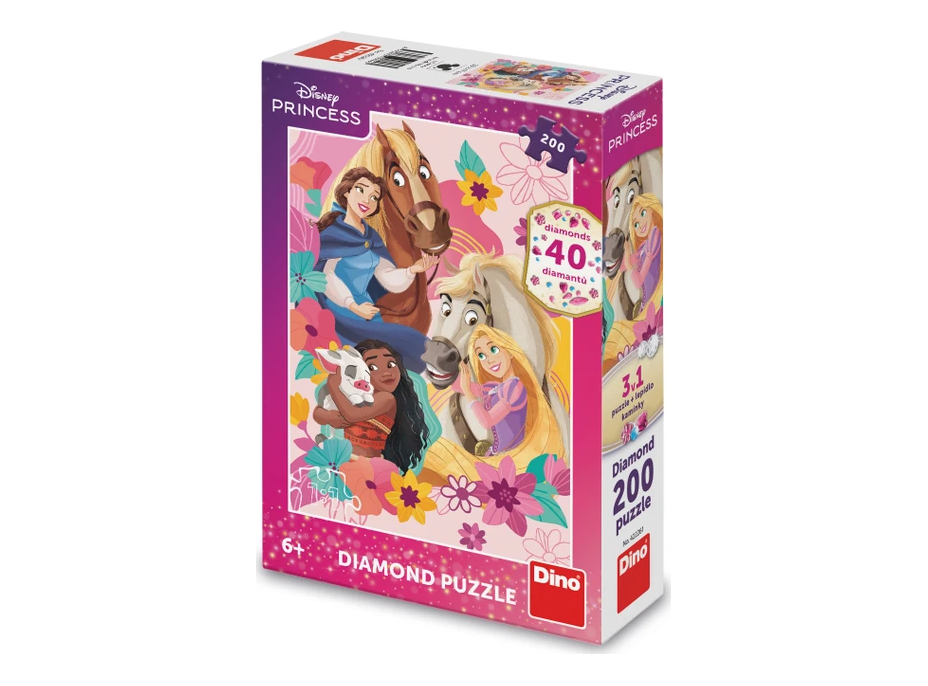 DINO Puzzle s drahokamy Princezny se zvířátky 200 dílků