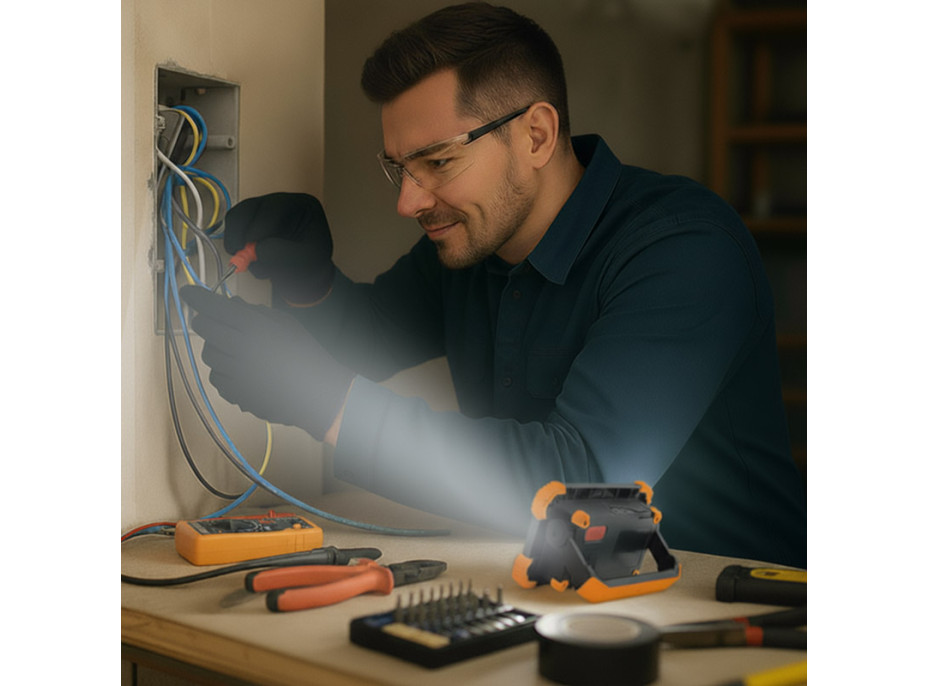 Solight LED reflektor 10W, přenosný, nabíjecí, 1000lm, oranžovo-černý