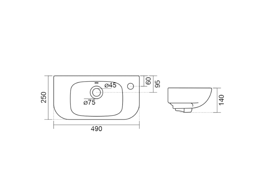 Aqualine KIA keramické umývátko 49x25cm, bílá NP405
